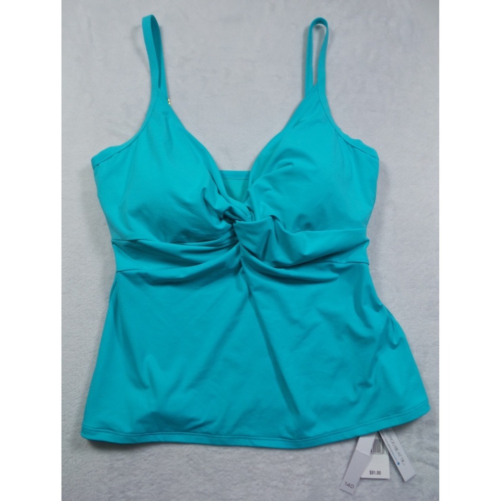 BLEU Rod Beattie Top Womens 14D Blue Let's Get Twisted Tankini Swim Stretch‎ NWT